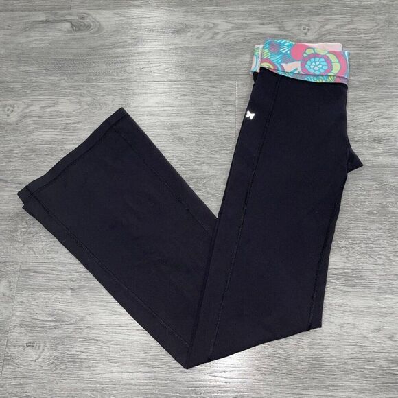 Lilly Pulitzer Vinyasa Fold Over Legging Pants Flare Black Women’s Small Yoga - Picture 2 of 14